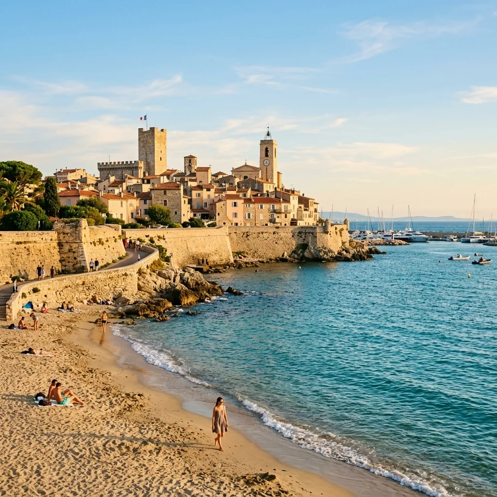 Antibes old town and ramparts from the beach
